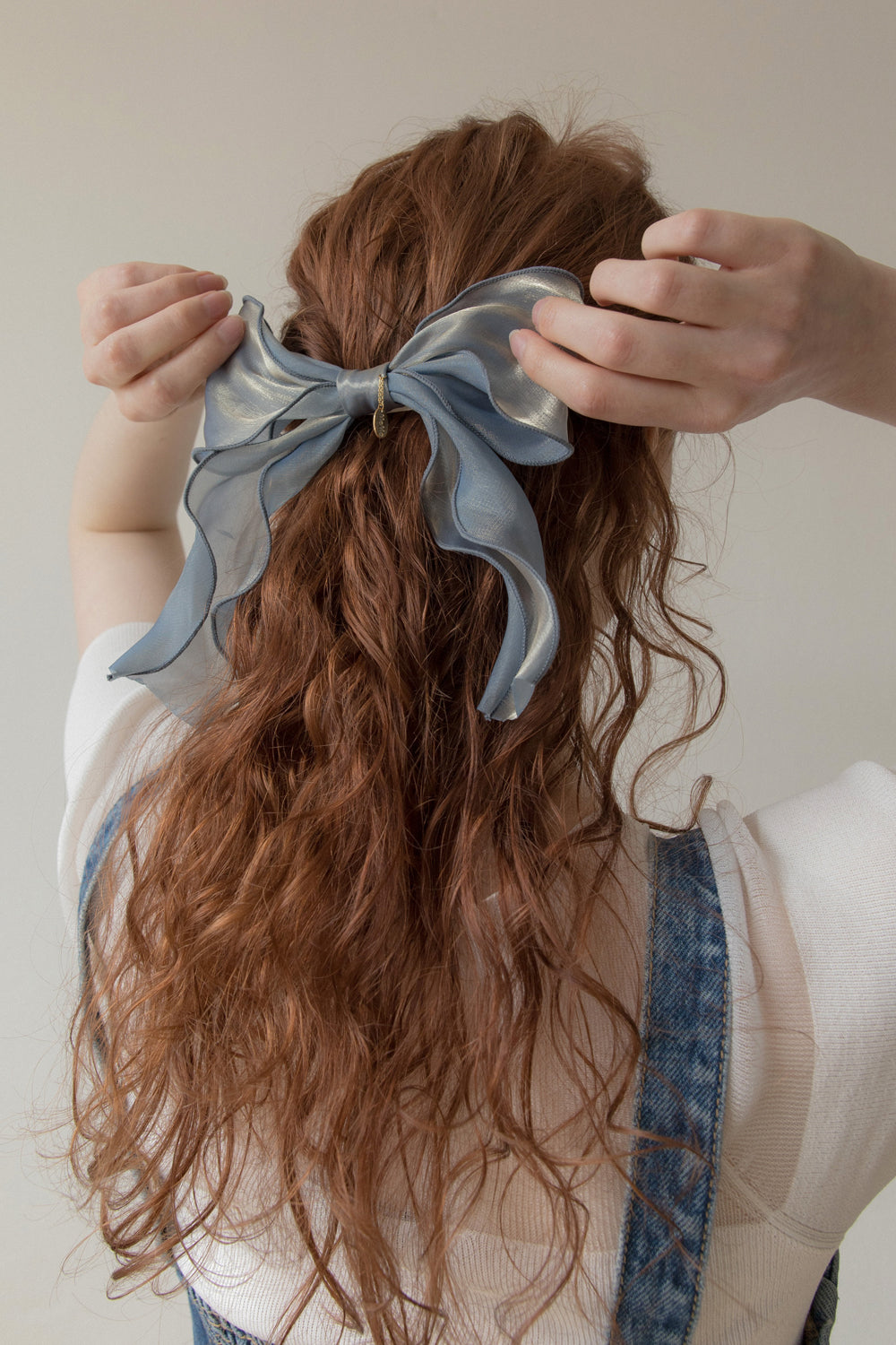 Blue organza ruffle ribbon hairpin