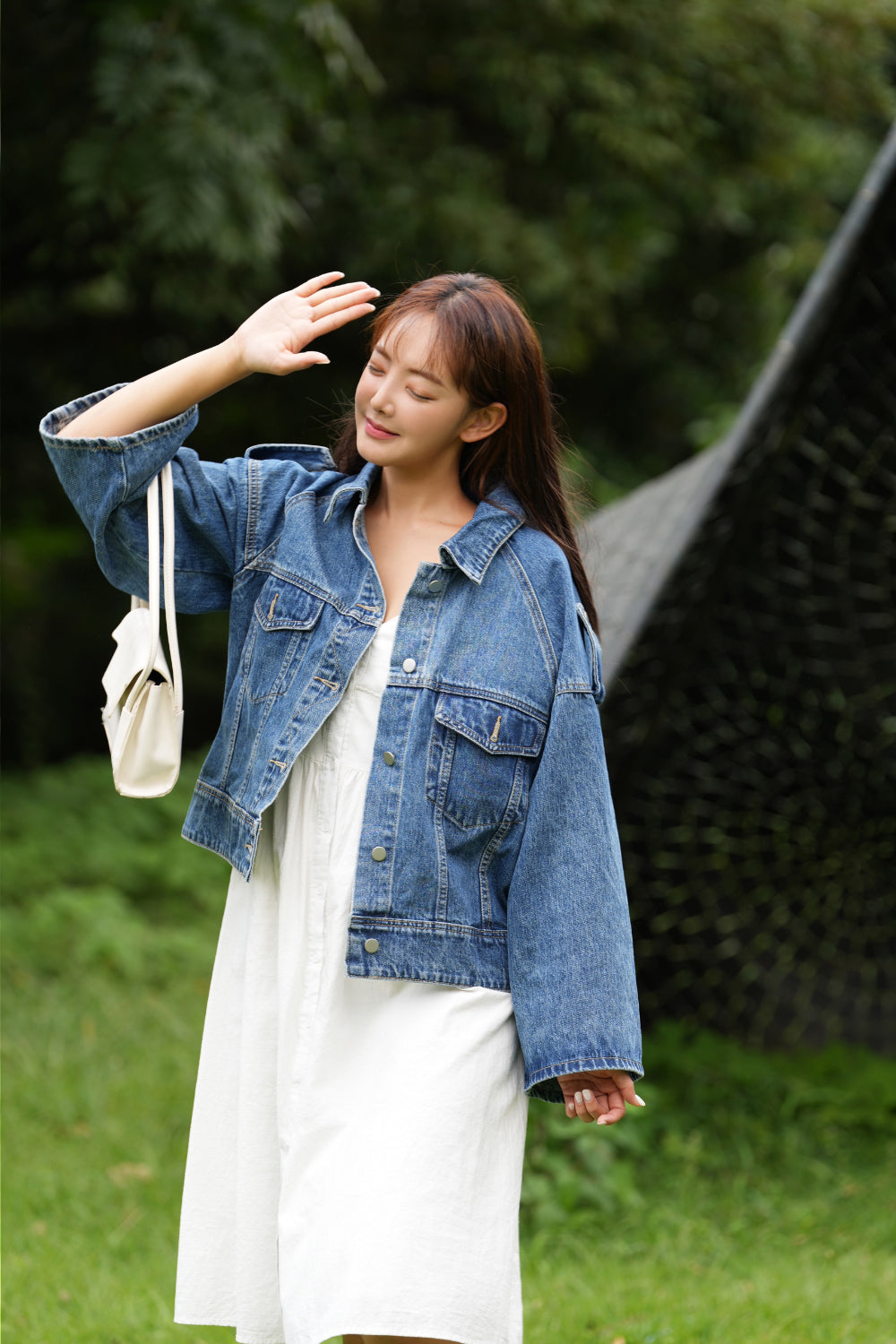 OVER FIT SHOULDER STRAP DENIM JACKET [6896]