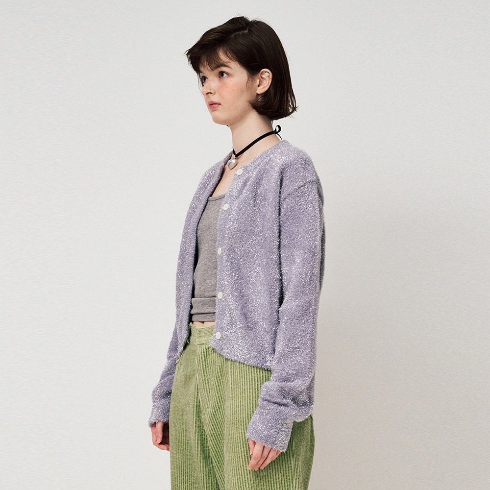 METAL KNIT CARDIGAN, VIOLET