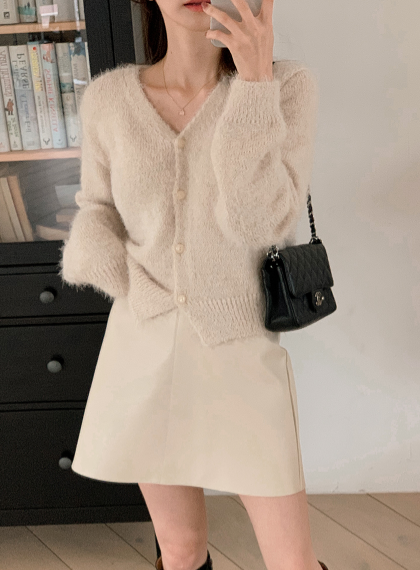 Soft Hairy V-neck Knit Cardigan (7color)