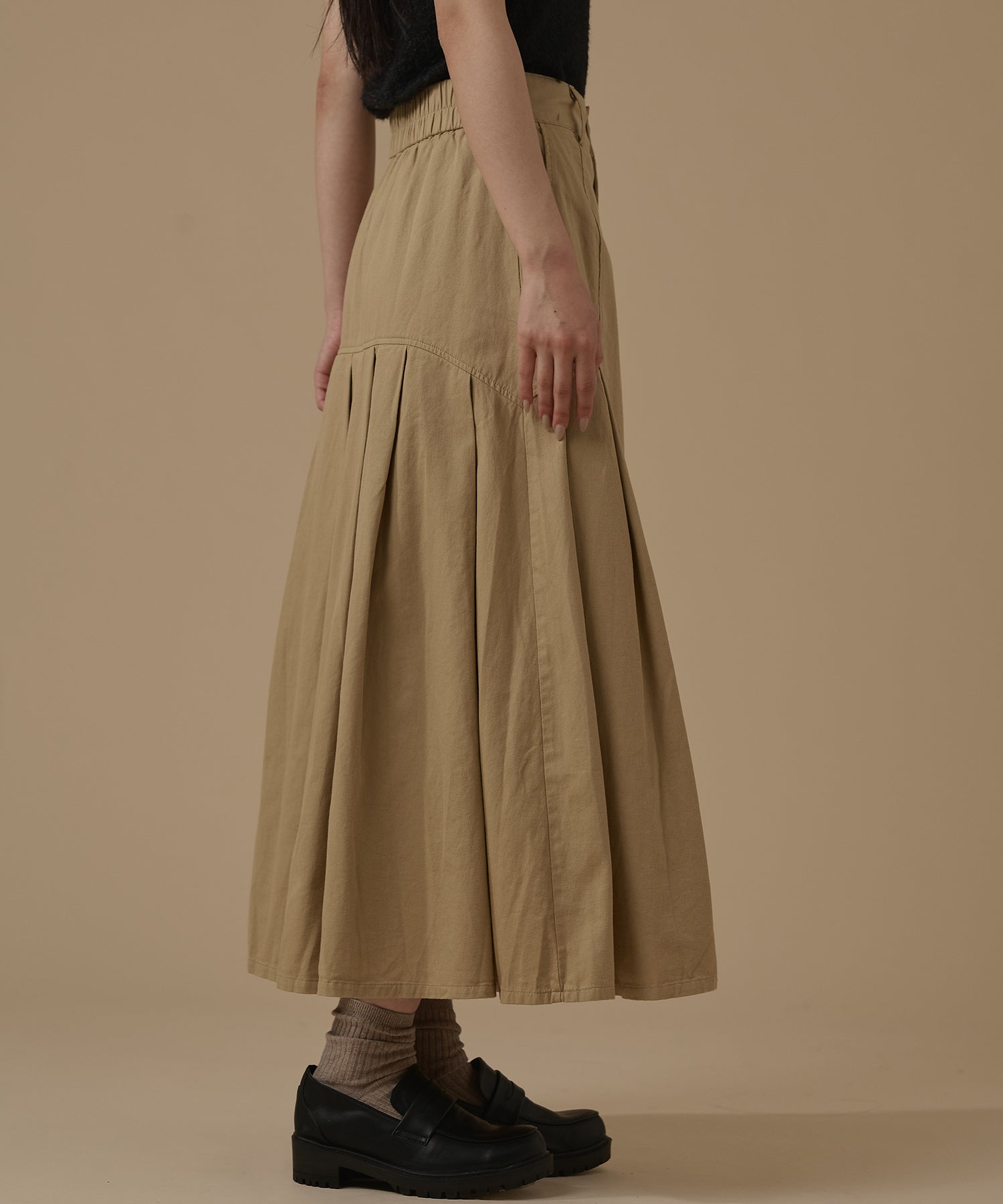 SIDE PLEATS COTTON SKIRT