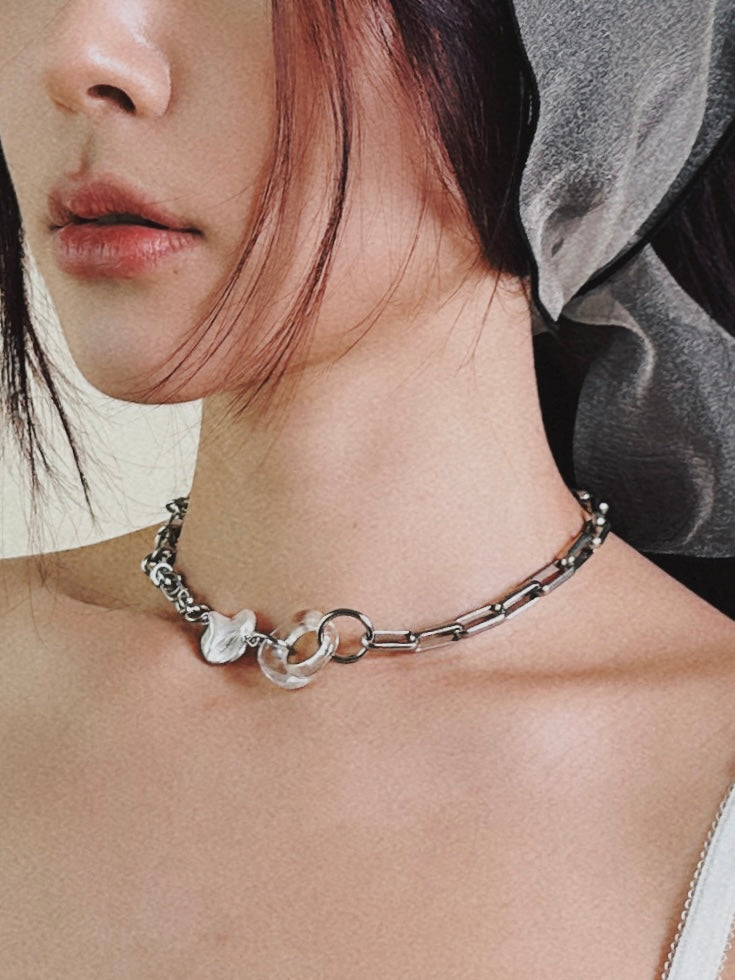 pearl two chain necklace (white) 