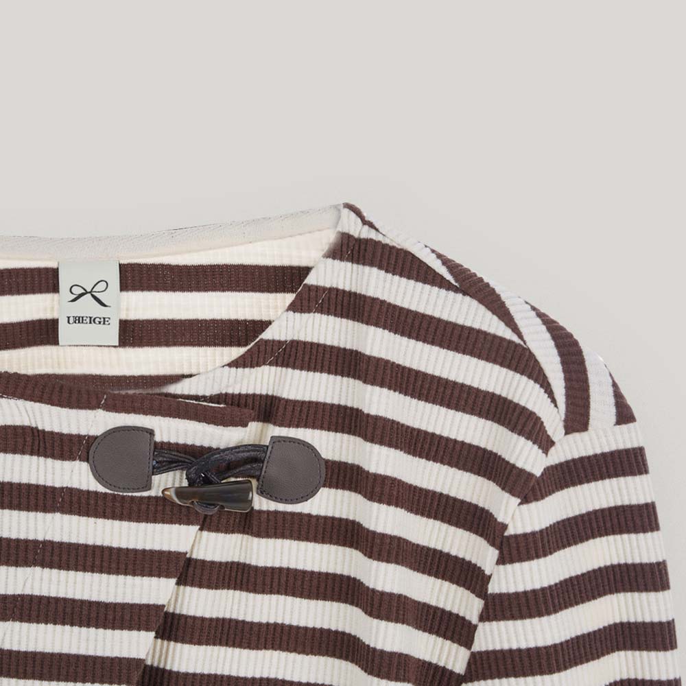 Brown Toggle Patch Stripe Cardigan