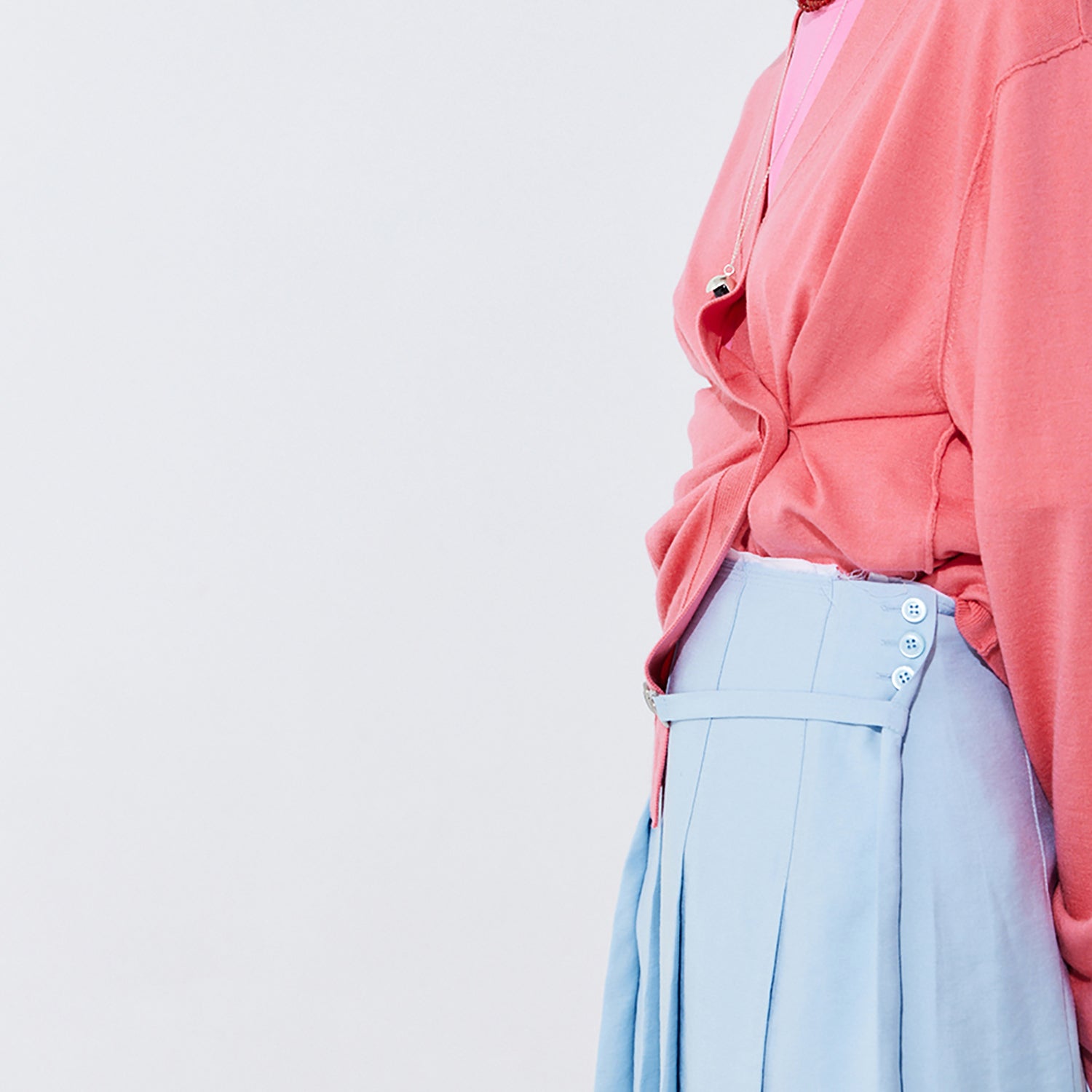 Raw-cut Pleats Skirt_Light Blue