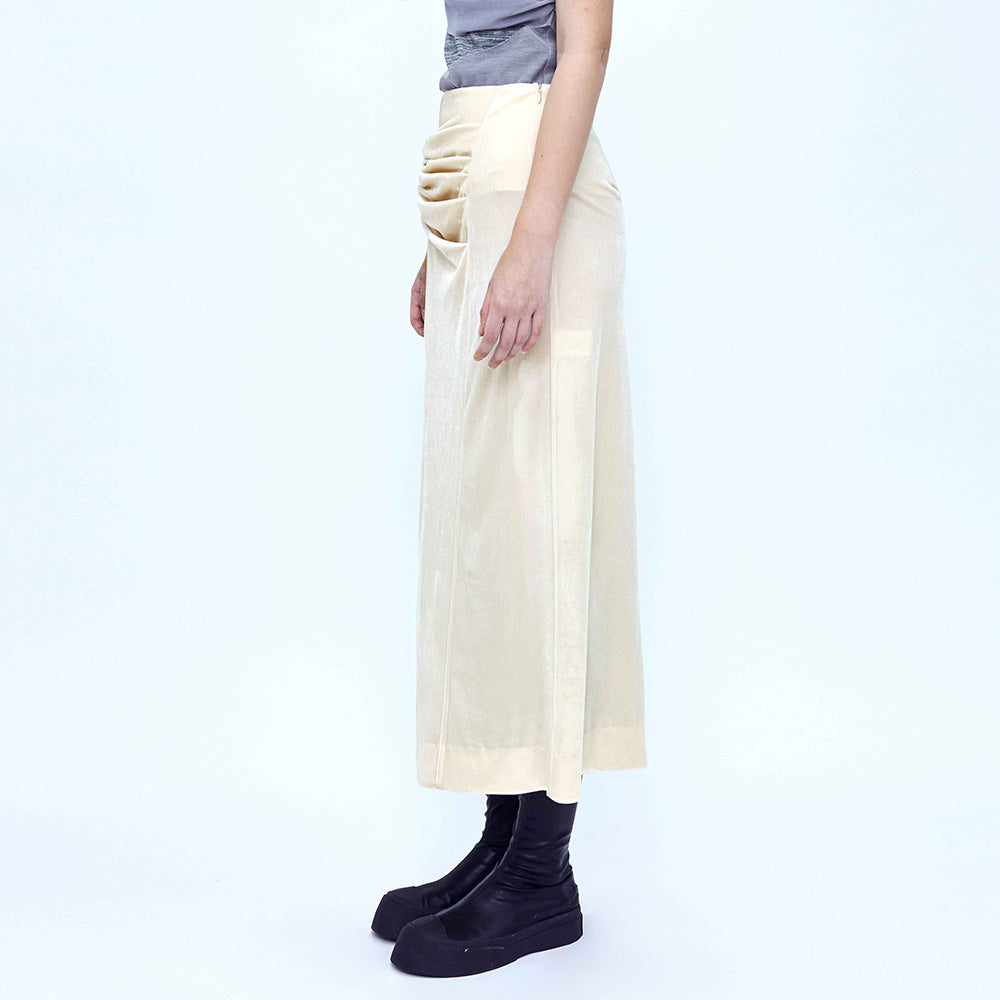 Velvet Draped Slit Long Skirt _ Cream