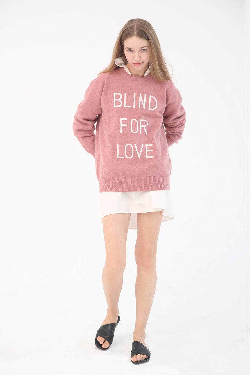 PBT wool logo crew neck knit -indigo pink