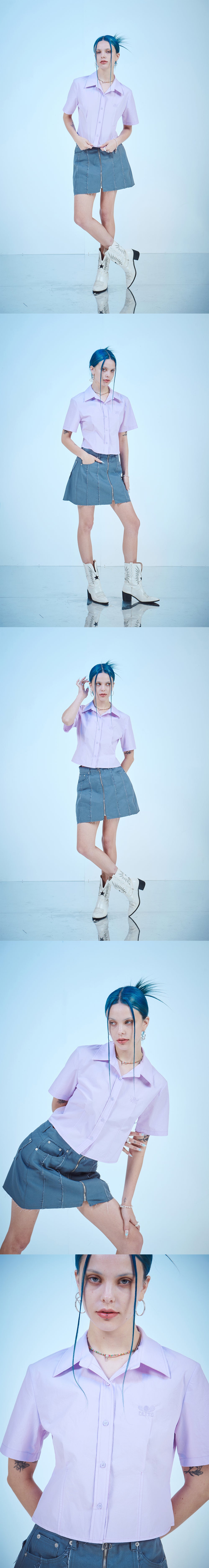 CROP SHORT-SLEEVES COTTON SHIRTS(LAVENDER)