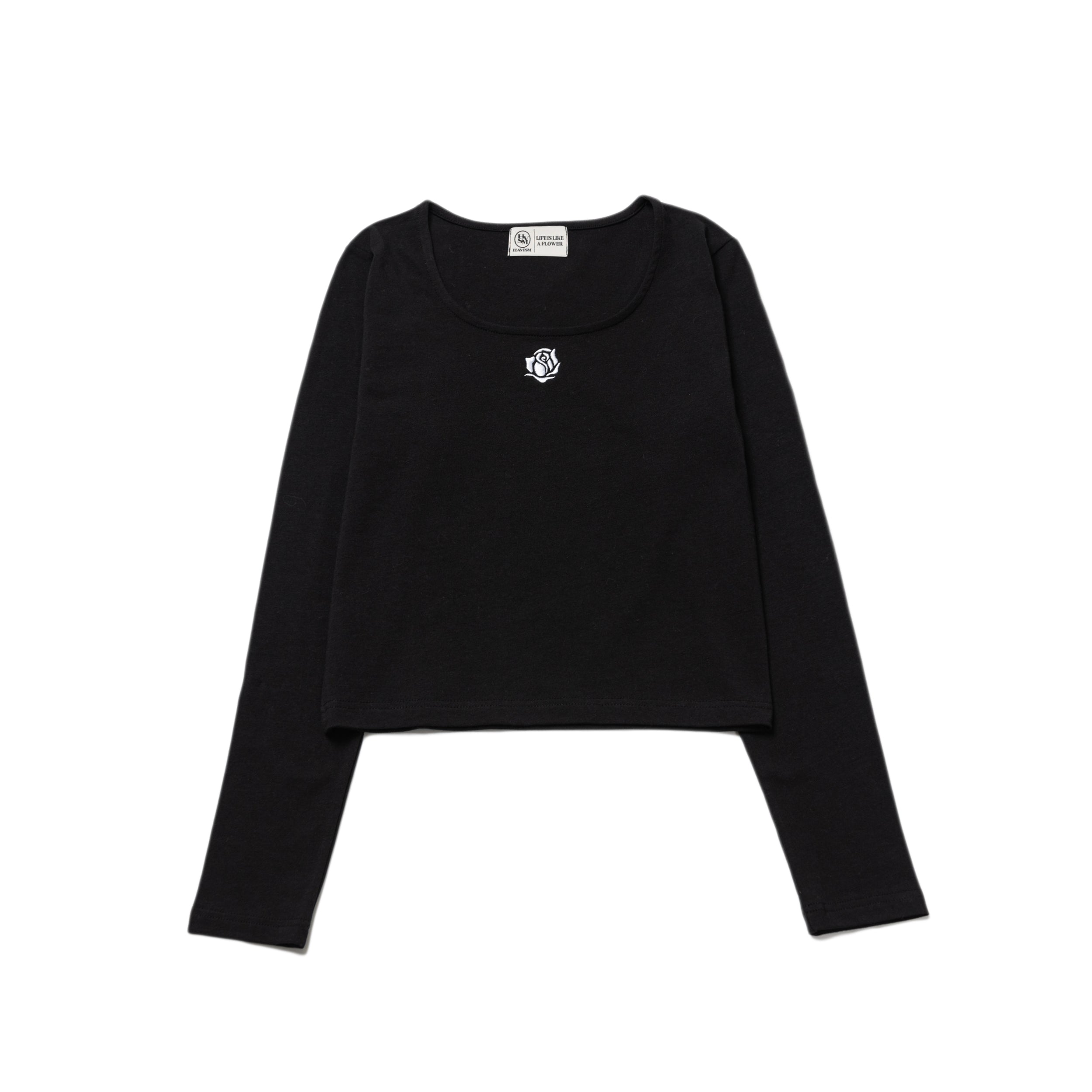 ROSE SQUARE NECK CROP L/S TEE(BLACK)