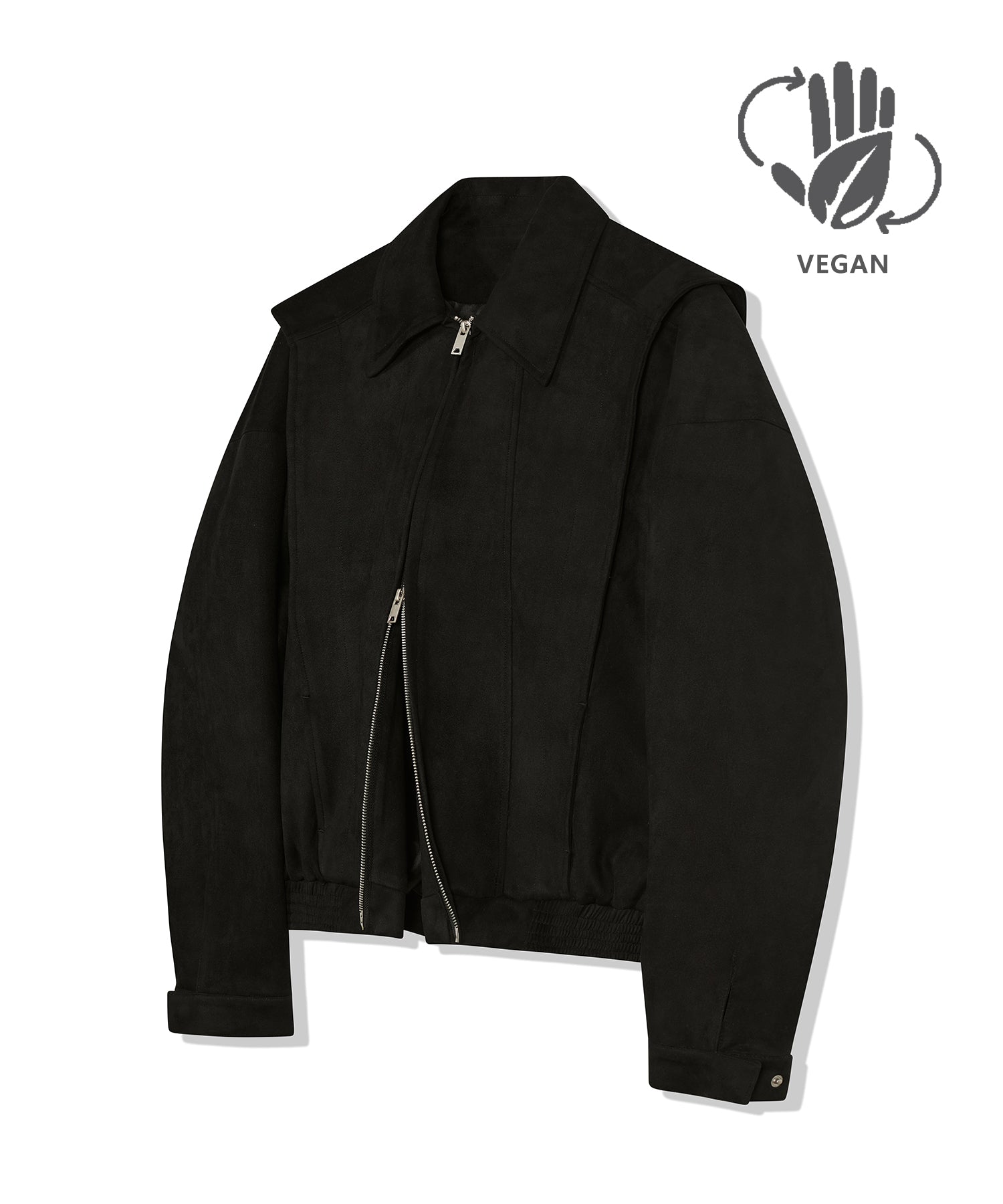 87-STAN029 [Vegan Suede] Multi-placket Suede Jacket Black