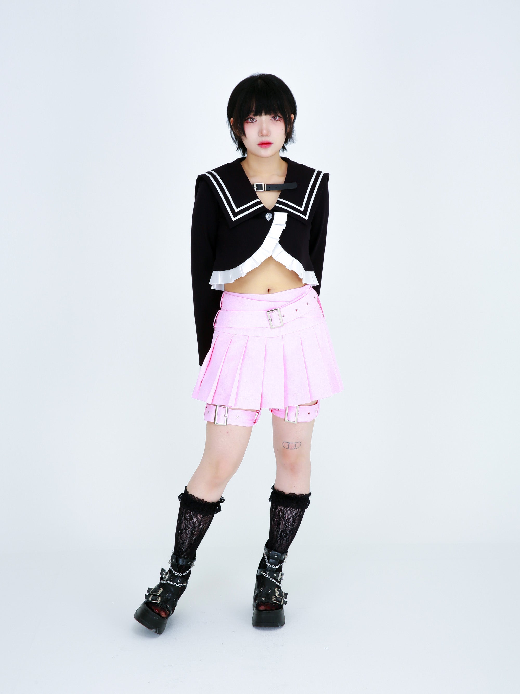 プリーツスカートウィズベルト / Pleated Skirt with Belts (Pink)