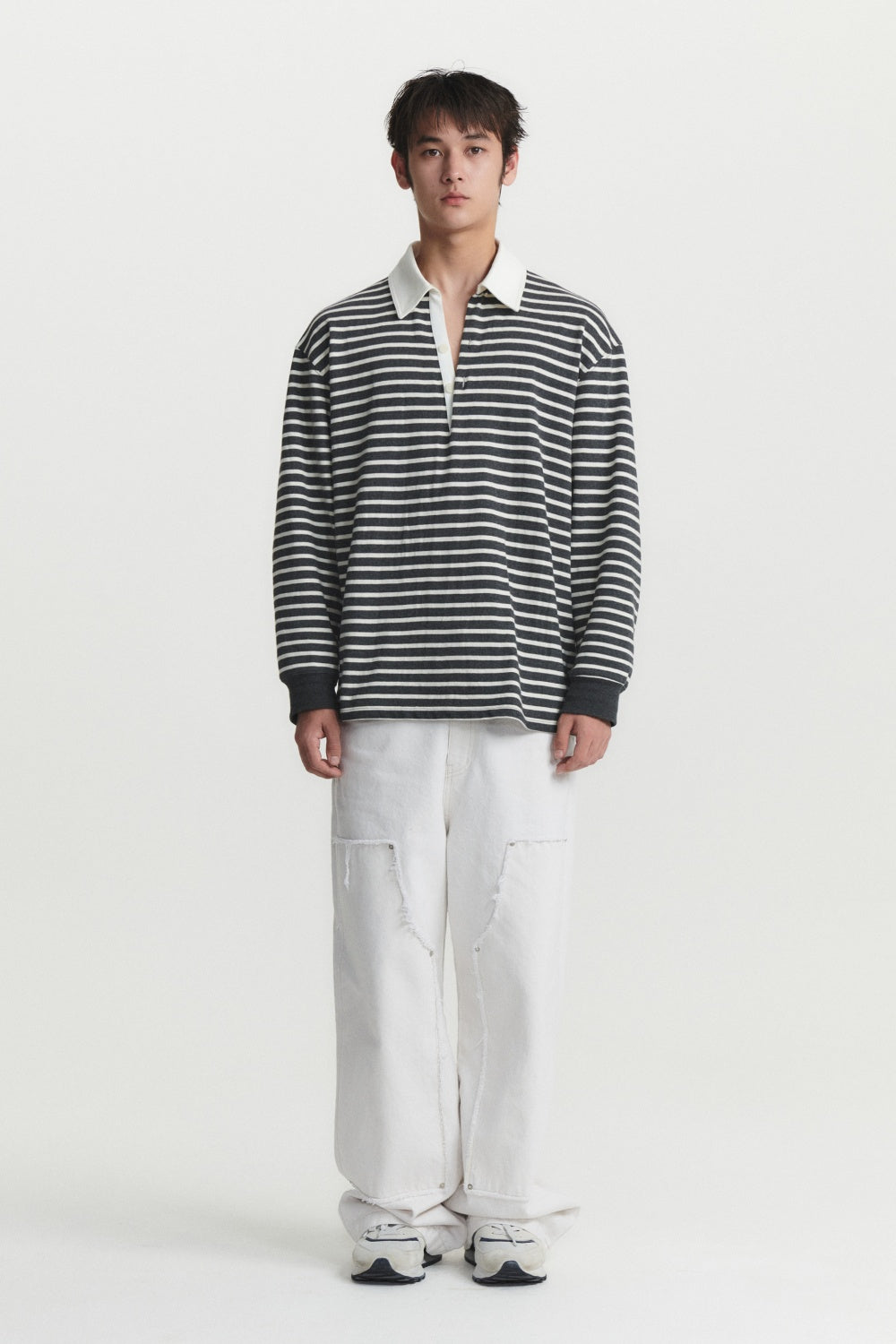 WOVEN COLLAR RUGBY T-SHIRT (stripe)