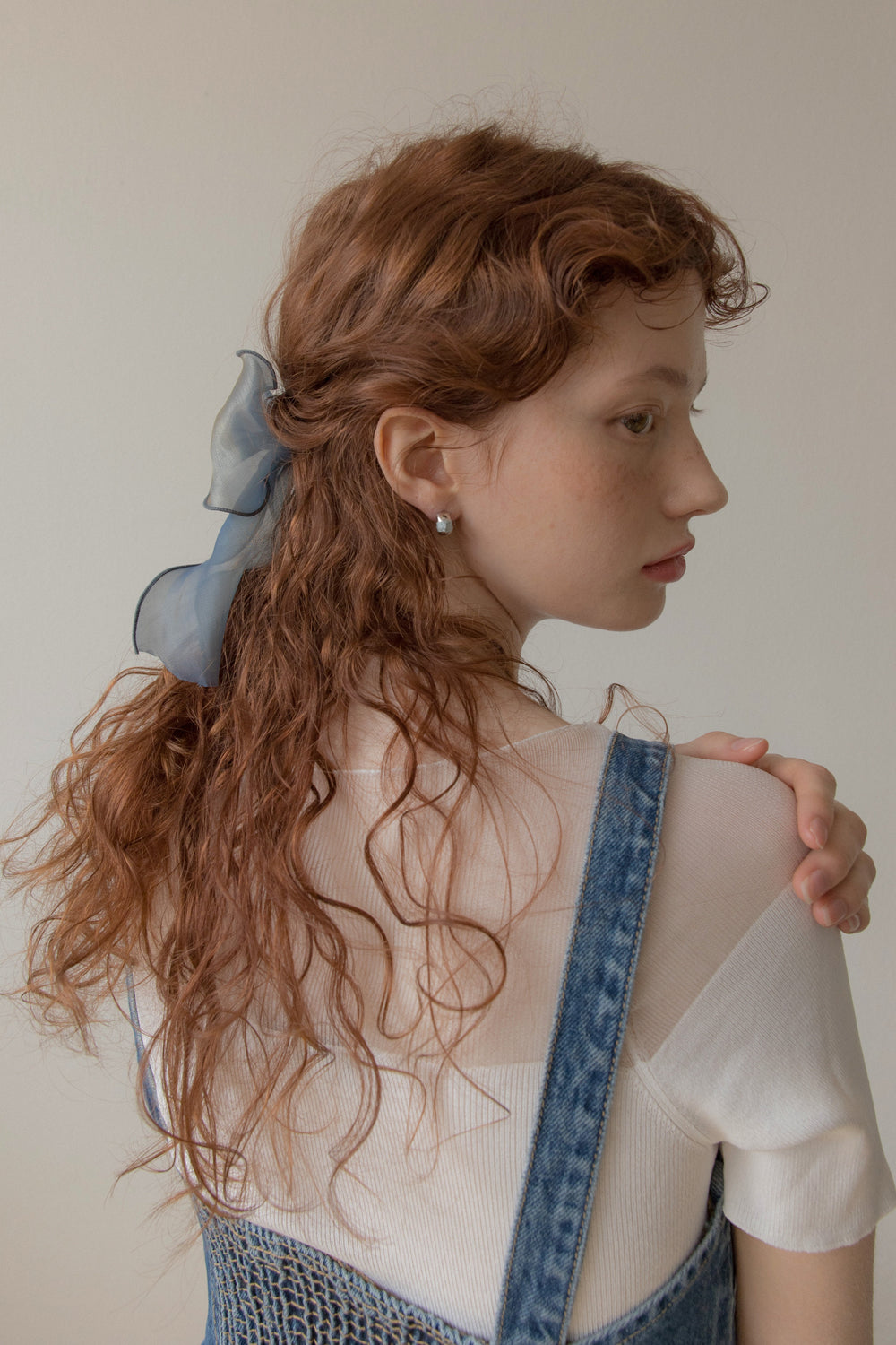 Blue organza ruffle ribbon hairpin