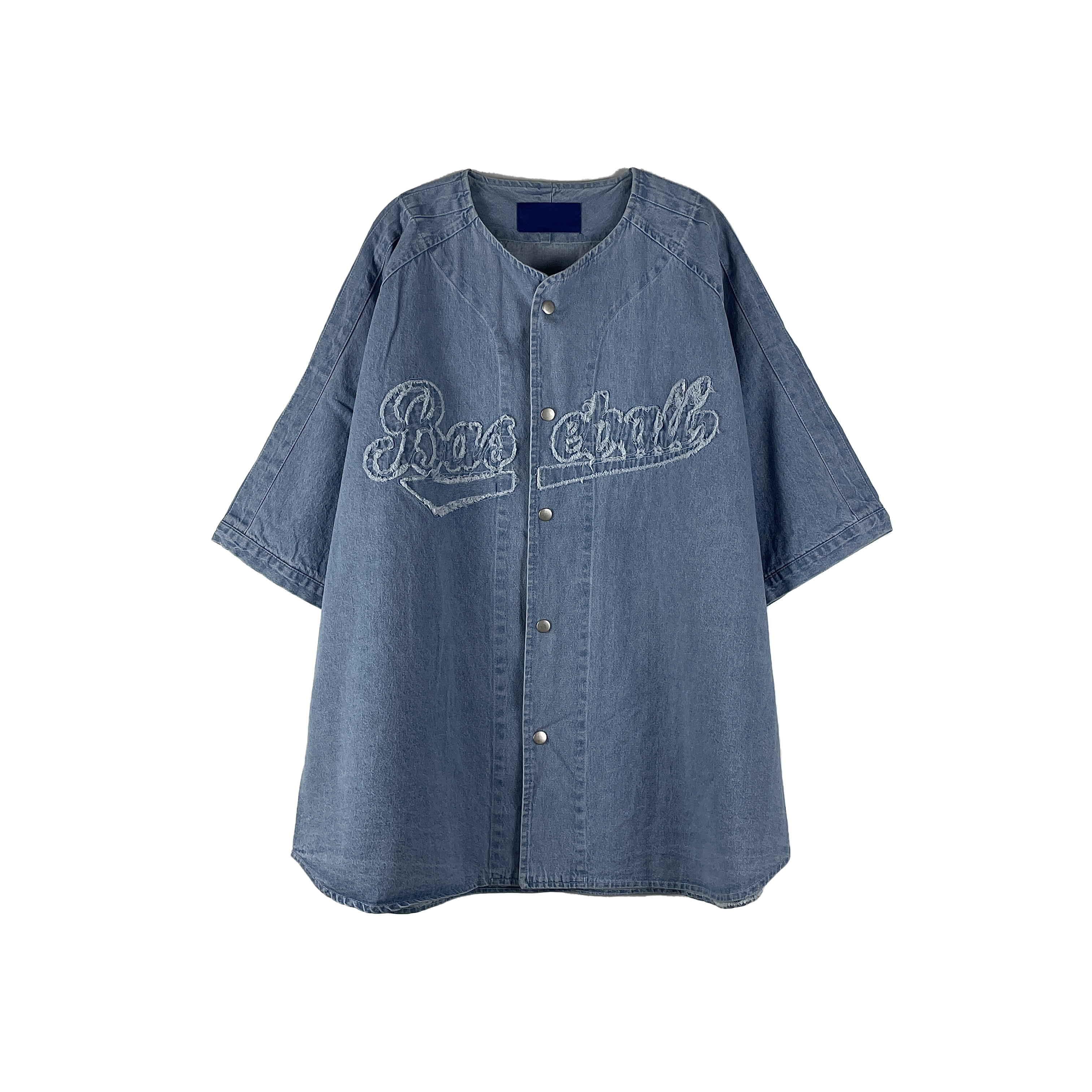 Baseball denim short-sleeved shirt