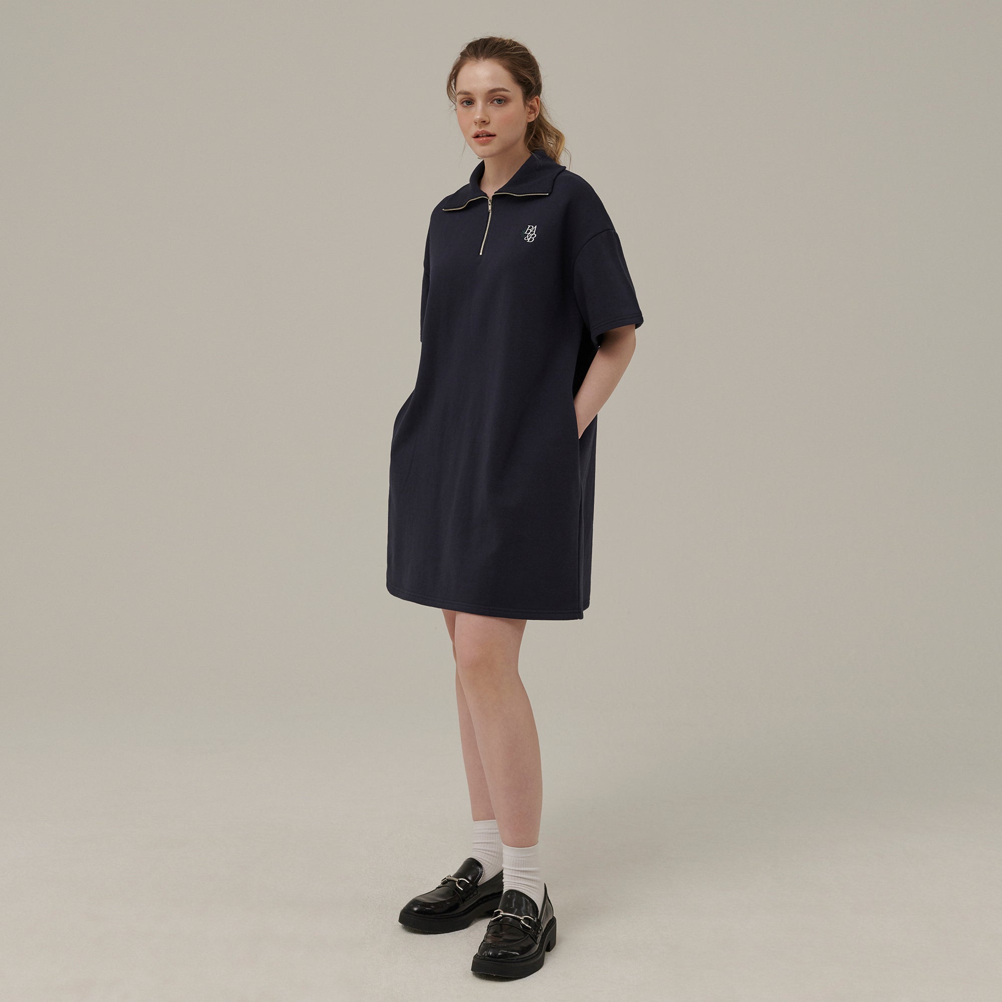 SMALL LOGO HALF ZIPUP MINI DRESS_NAVY