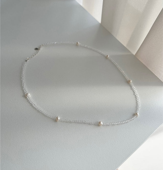 cct Silver 925 Fresh Water Pearl Transparent Crystal Choker Silver Necklace