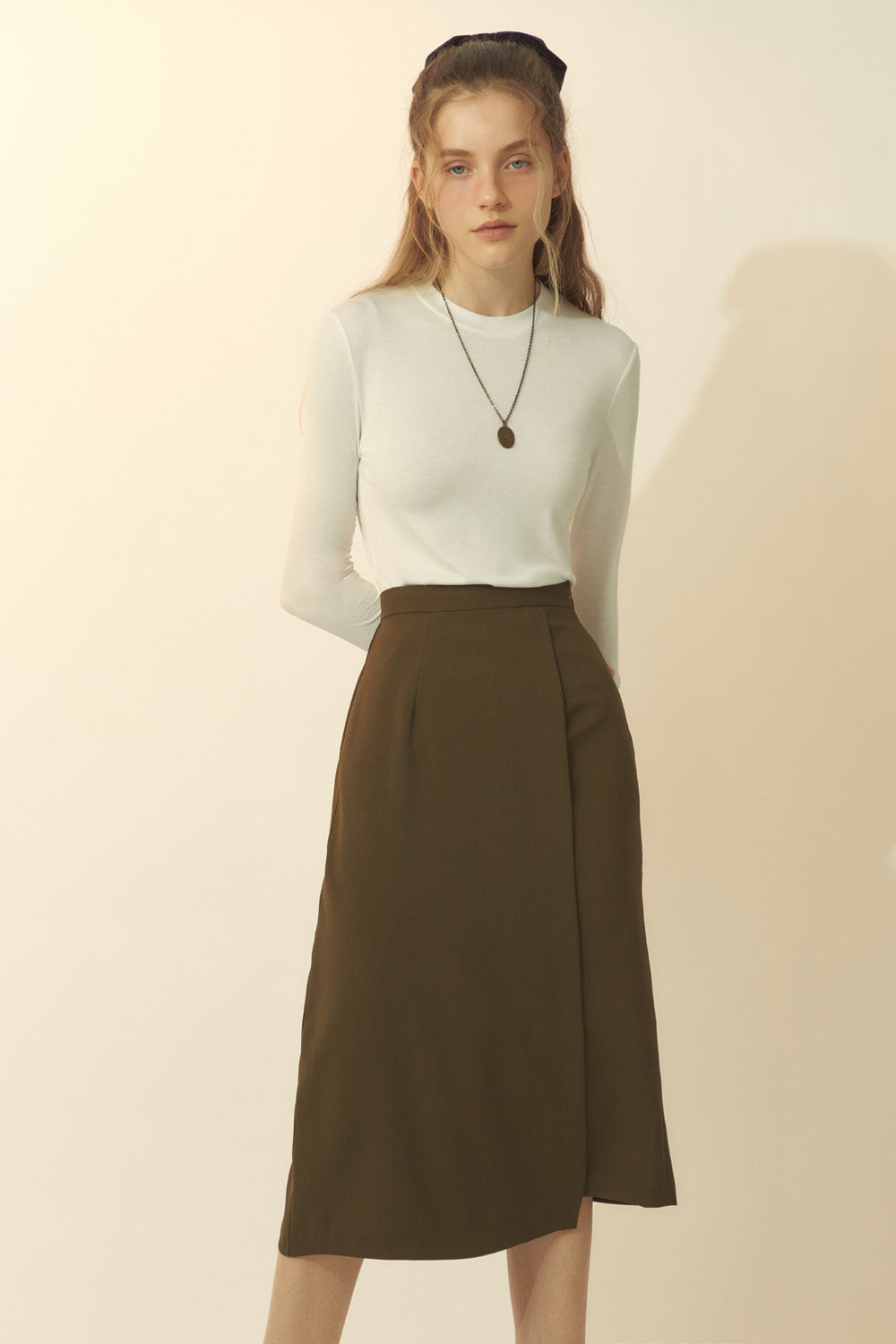 [BREEZE] Unbalance Basic Skirt_OLIVE (CTD1)