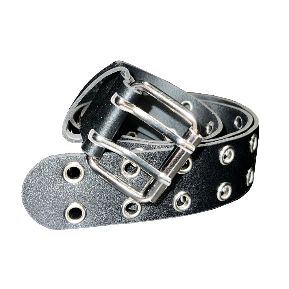 [UNISEX] two line eyelet belt (Black)