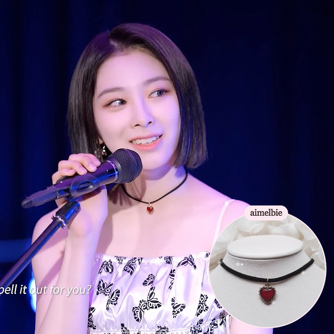  Burgundy Heart Earrings and Choker Set (Twice Dahyun, VIVIZ Eunha, Kep1er Dayeon, Choi Yena Choker)