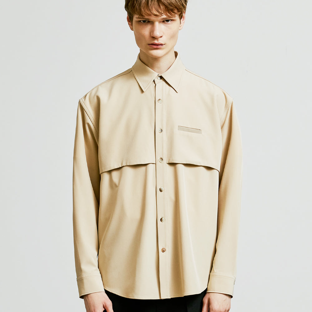 trench welt pocket shirt jacket beige