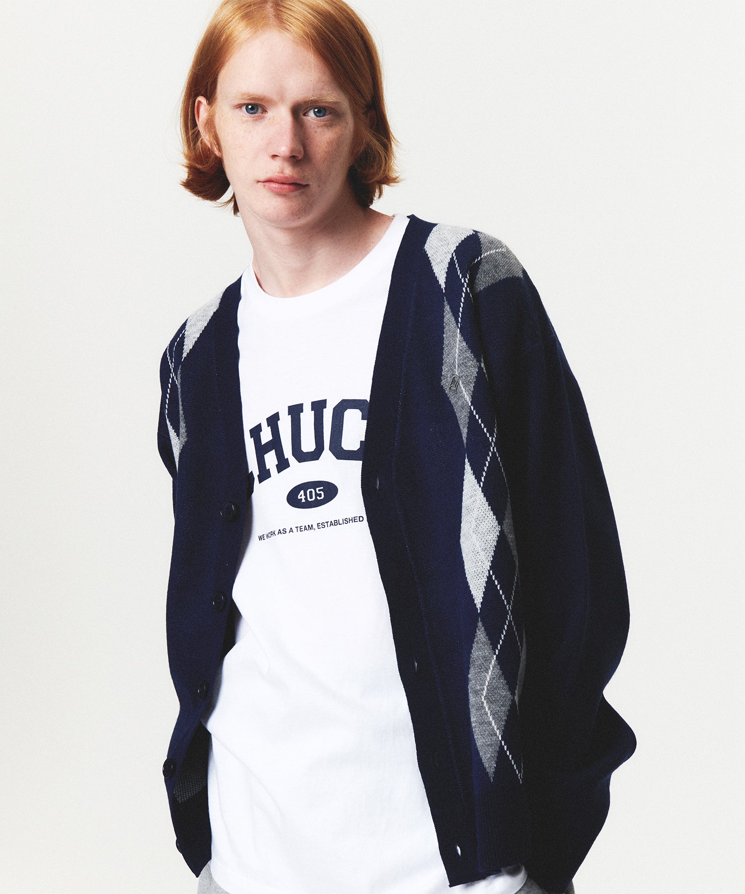 CHUCK アーガイルルースフィットニットカーディガン / CHUCK ARGYLE LOOSE FIT KNIT CARDIGAN (NAVY)