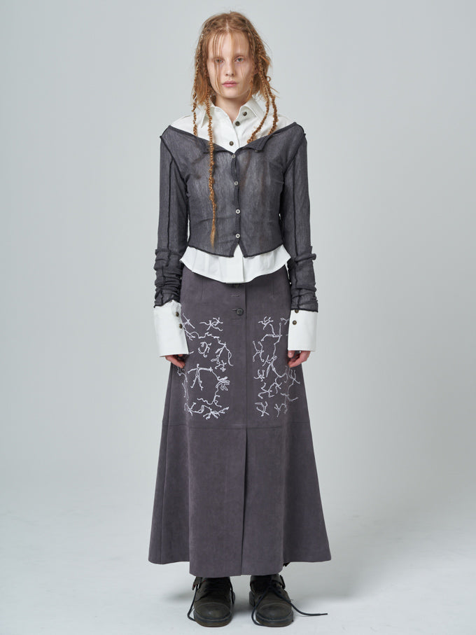 Suede long skirt_cool gray