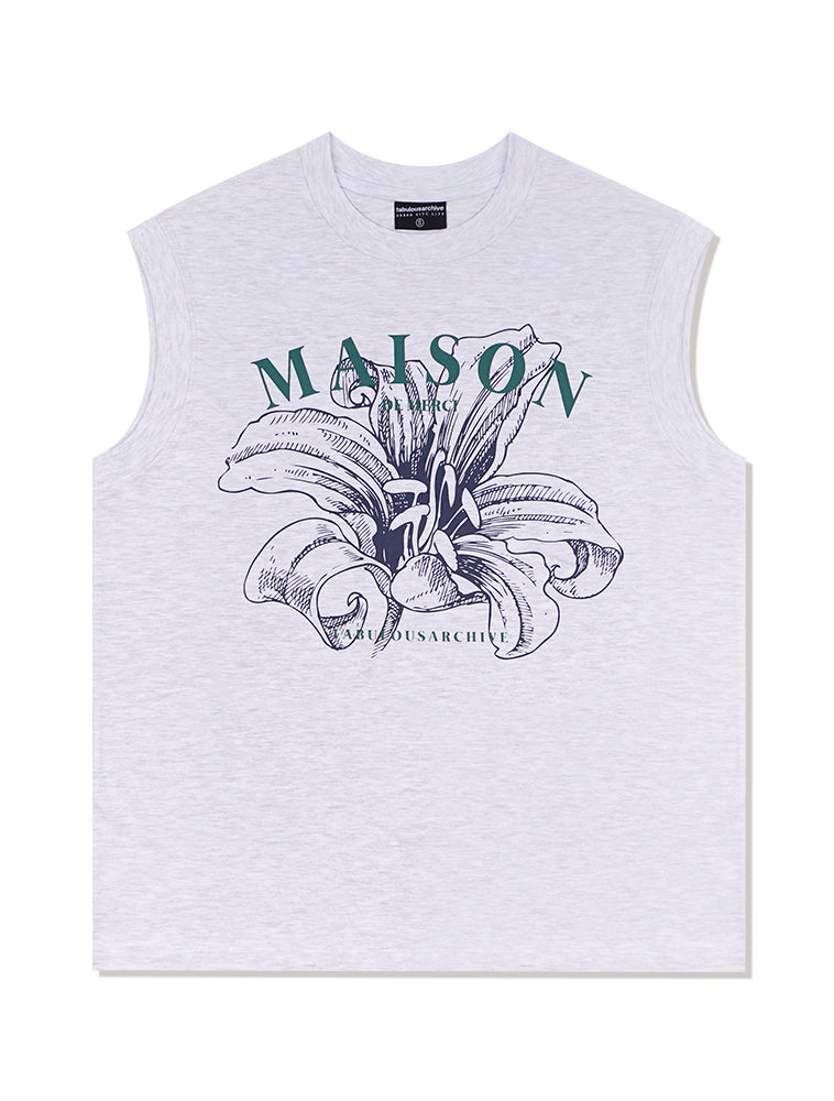 UNISEX Overfit Single MAISON Printing Sleeveless Top AshGray(FCB2TS300M)