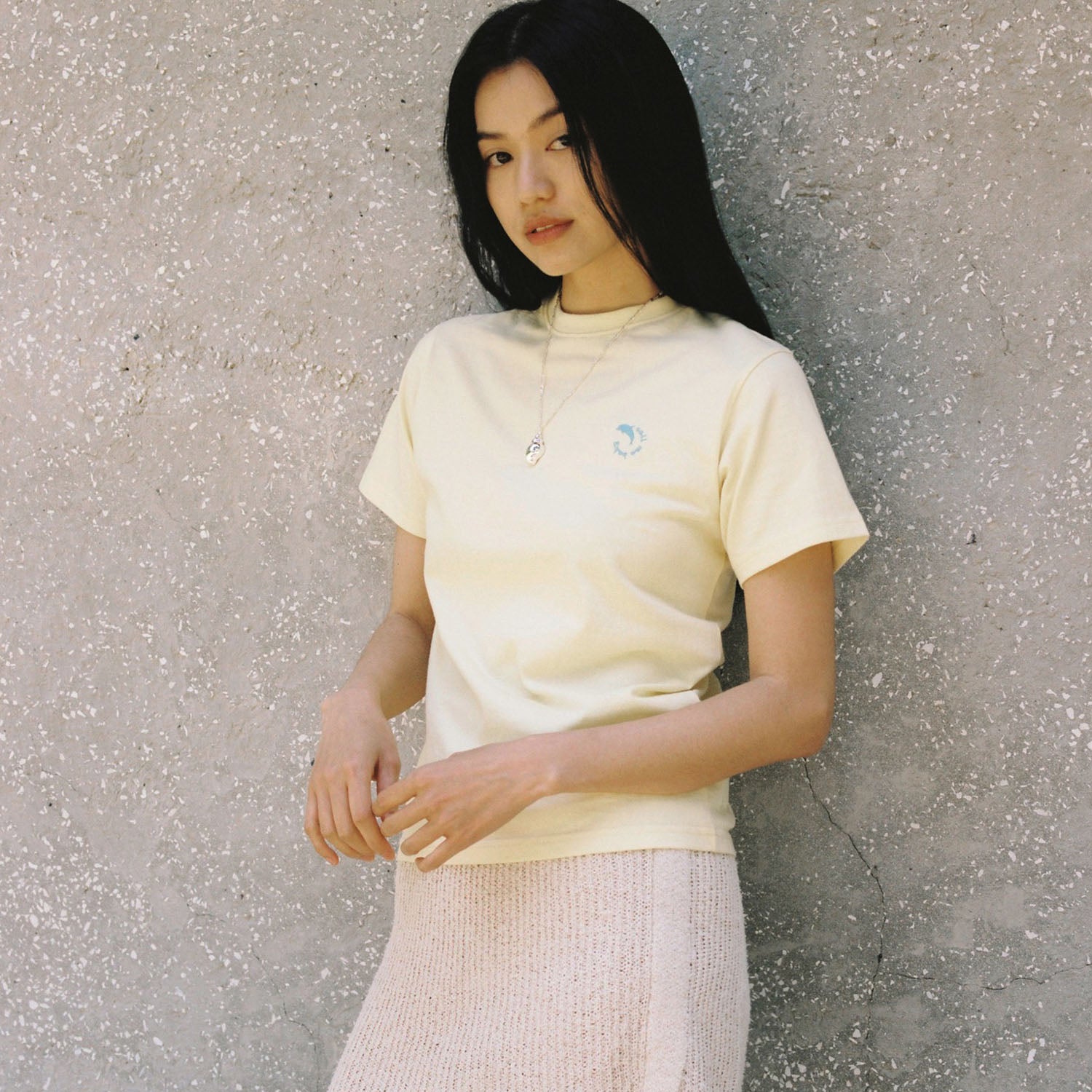 Dolphin Embroidery Logo Tee _ Lemon