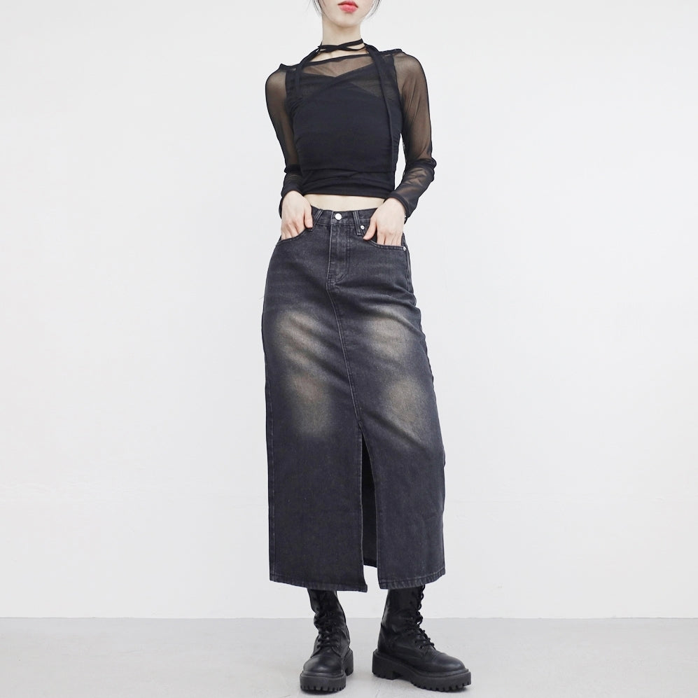 inner slit denim skirt