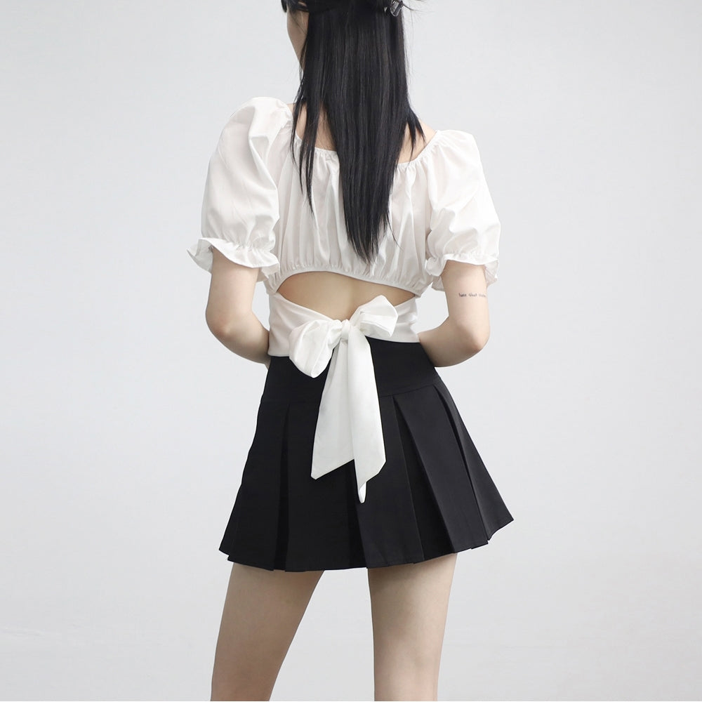 pearled shirring ribbon blouse