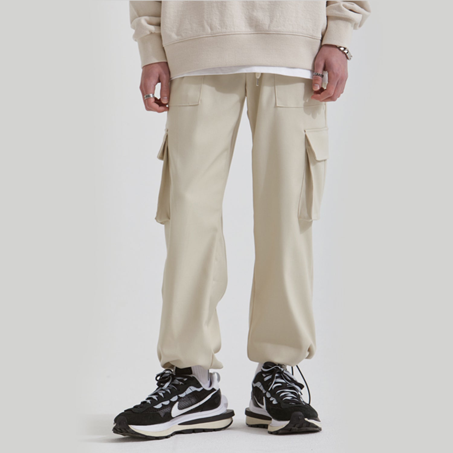 Semi-wide String Cargo Jogger Pants (CREAM)