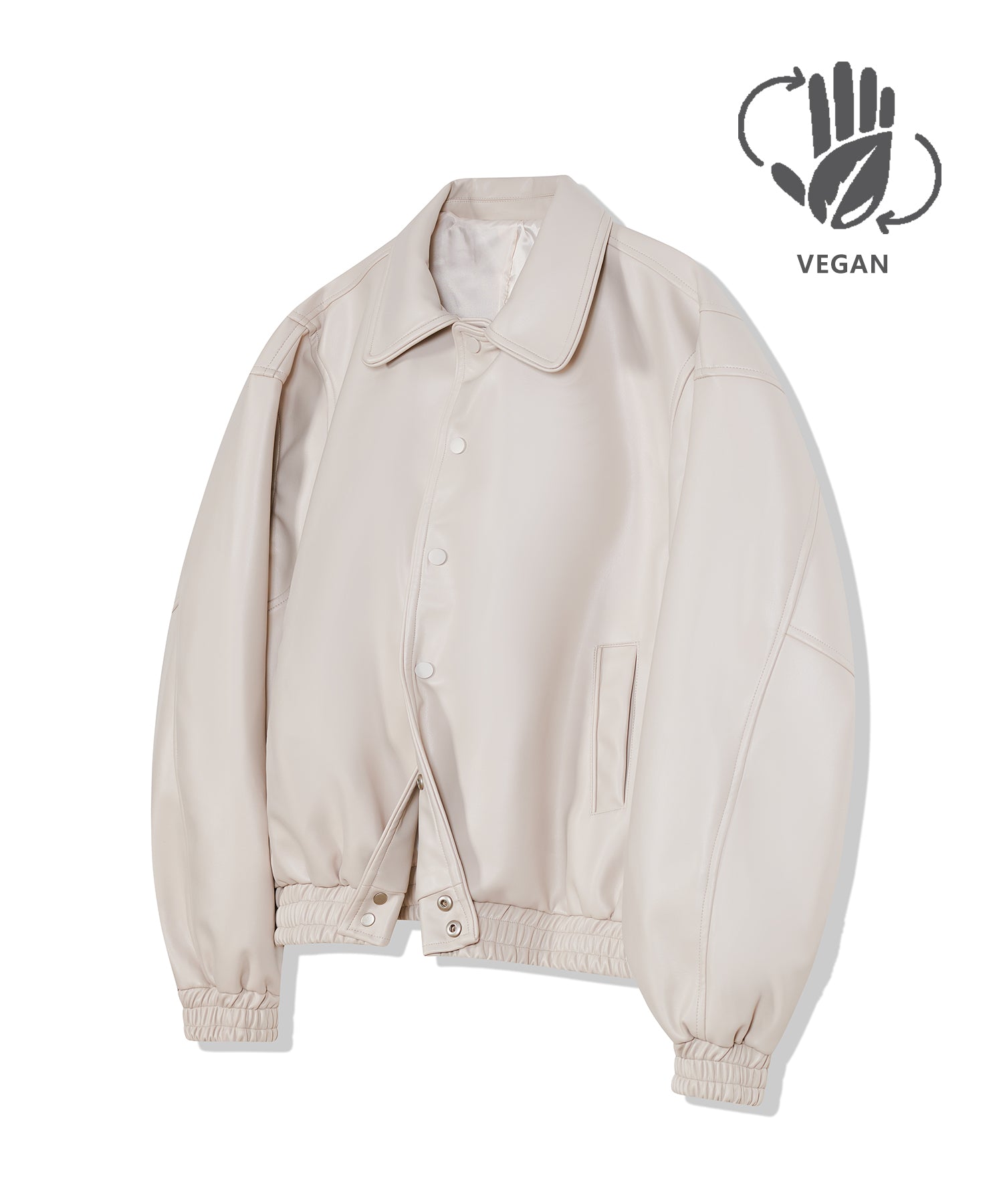 87-STAN030 [Vegan Leather] Voldest Stylish Line Varsity Leather Jacket Ivory