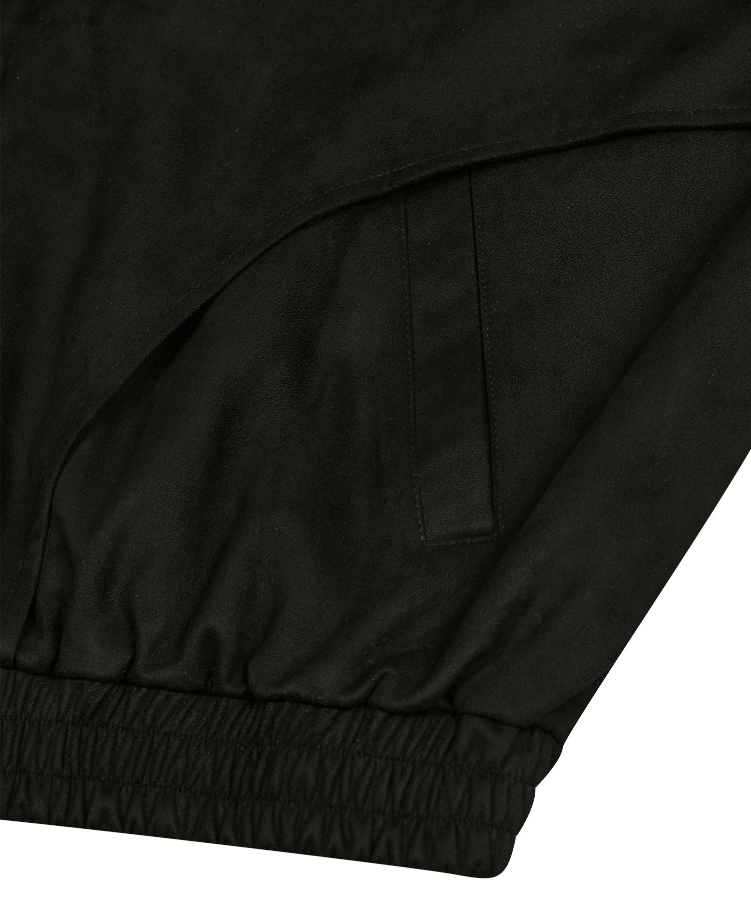 87-STAN027 [Vegan Suede] Curved Layer Bomber Suede Jacket Black