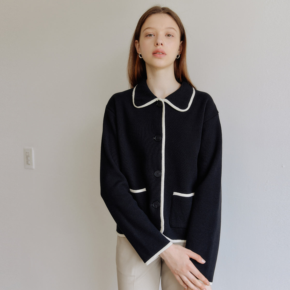 ラインニットジャケット / LINE KNIT JACKET_BLACK