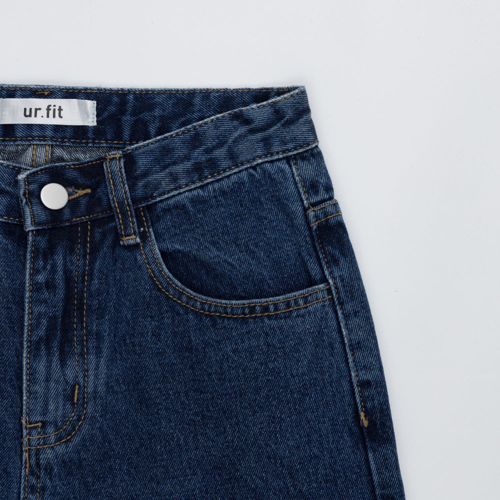 WIDE FIT ROLL-UP CHECK DENIM PANTS [6882]