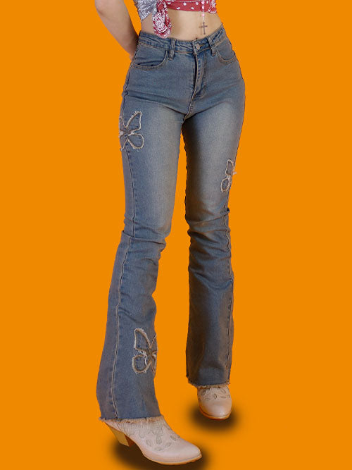 entic butterfly bootscut denim pants