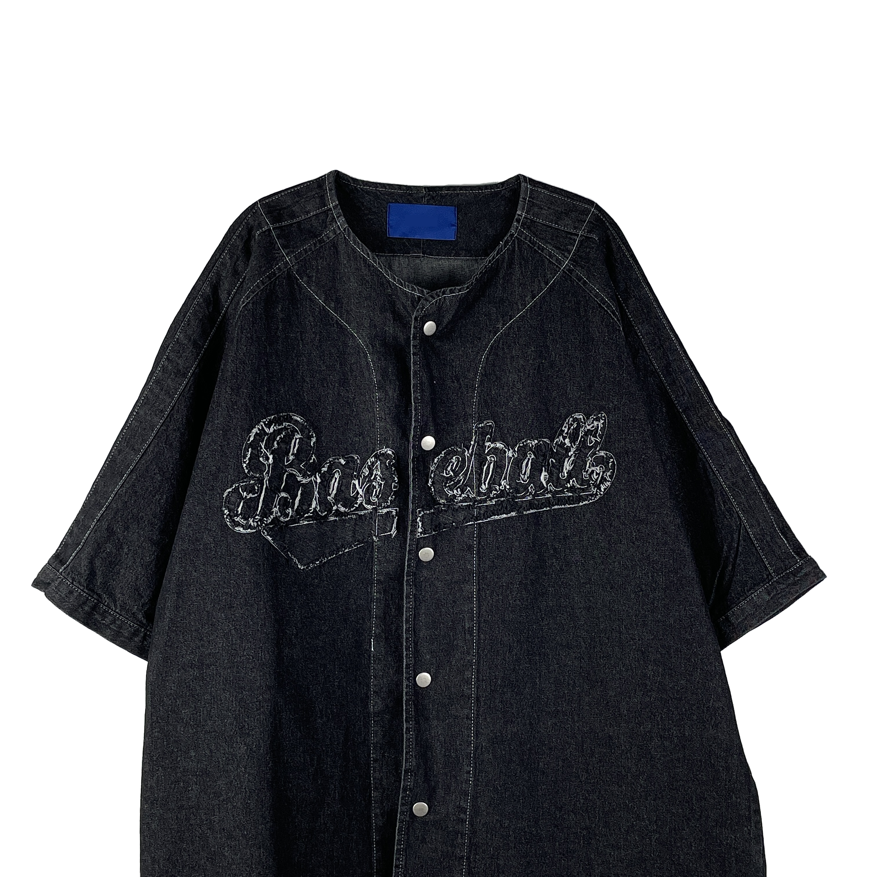 Baseball denim short-sleeved shirt