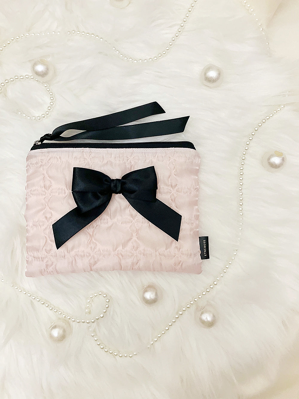 Glossy Double Ribbon Zip-pouch (M