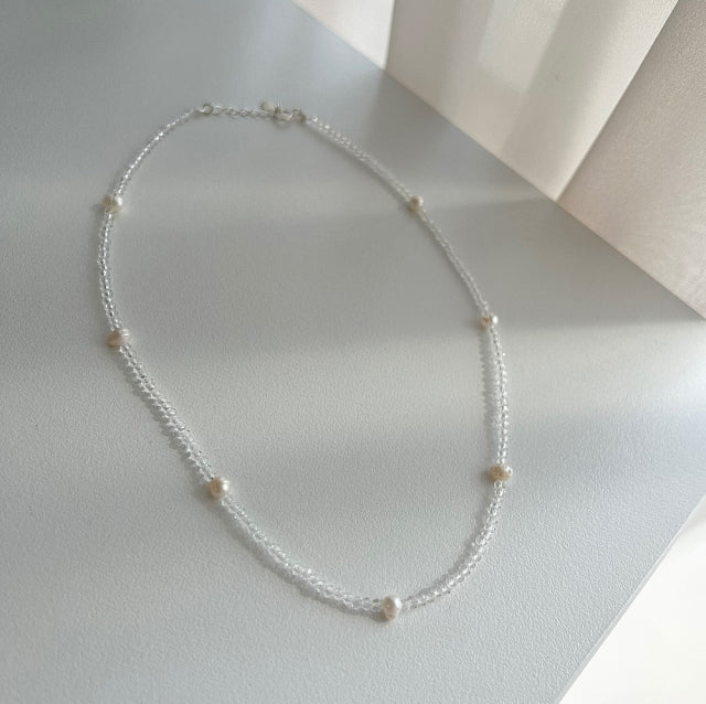 cct Silver 925 Fresh Water Pearl Transparent Crystal Choker Silver Necklace