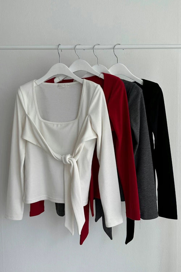 Center strap square neck long sleeve tee