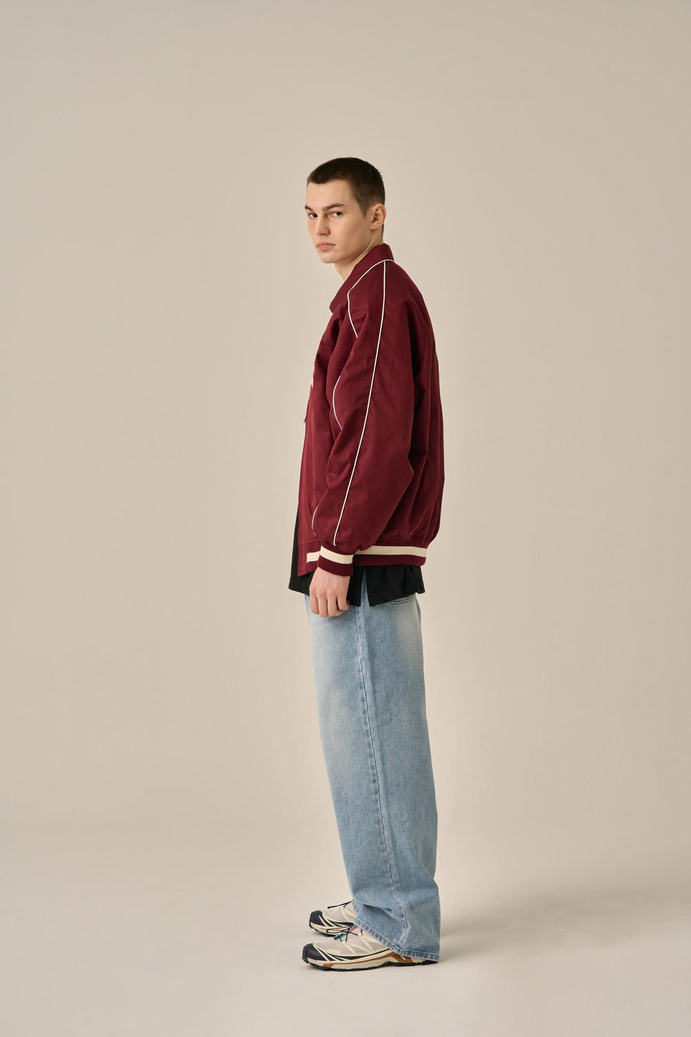 BIG LOGO PIPING BLOUSON - BURGUNDY