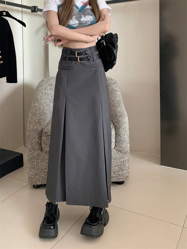 long belted skirt