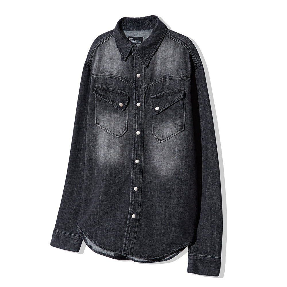 WASHED DENIM WESTERN SHIRT BLACK