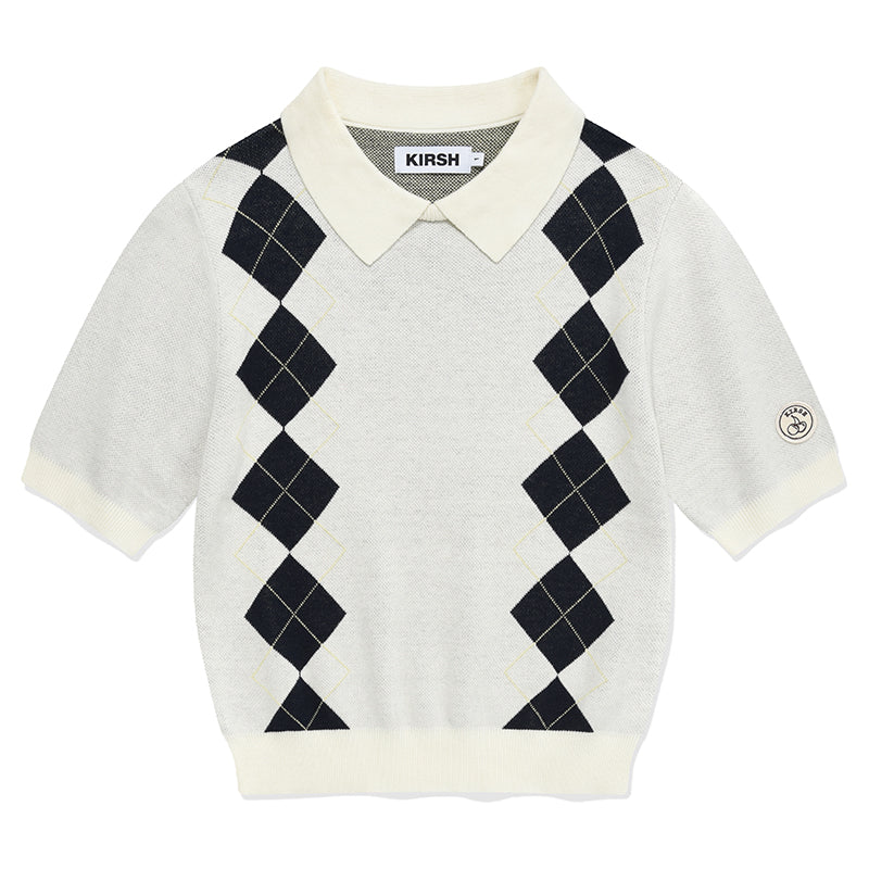 ARGYLE PATTERN SHORT SLEEVE KNIT [IVORY]