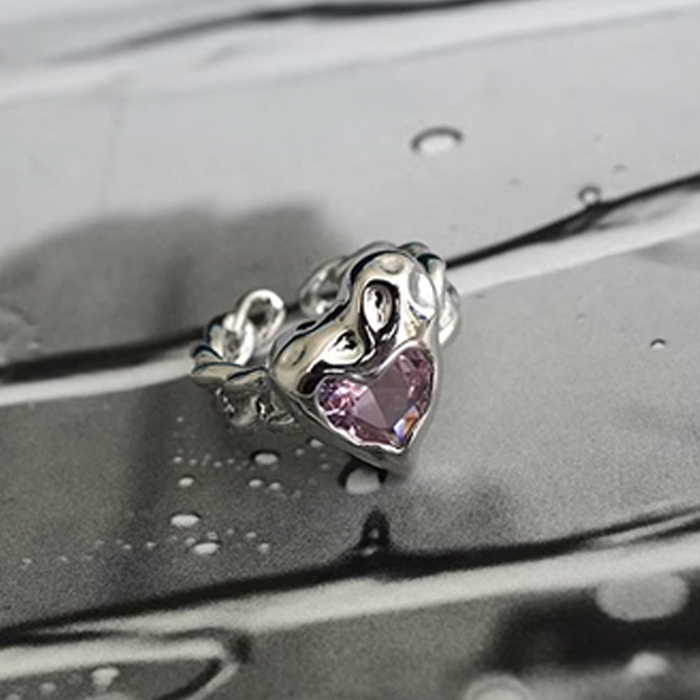 Pink Heart Cubic Silver Open Ring