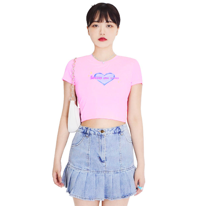 90s foucus crop span sleeve t-shirts (light pink)