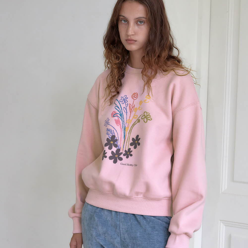 DRAWING FLOWER SWEATSHIRT_PINK