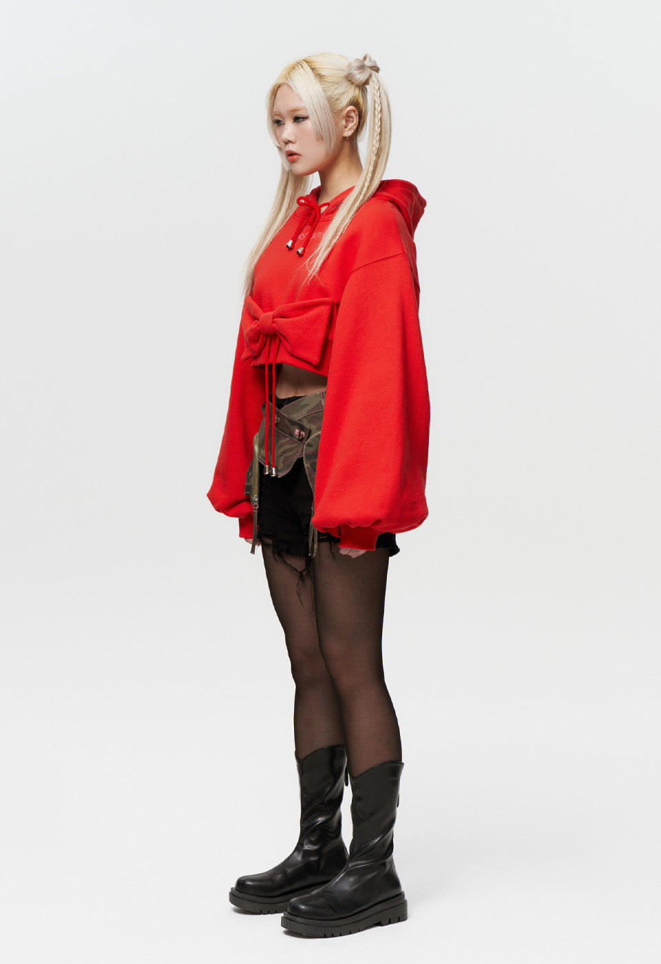 RIBBON CROP HOODIE (RED)