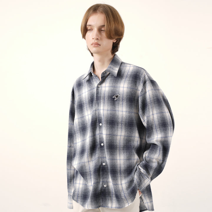 SHADOW PLAID LOGO SHIRT (NAVY)