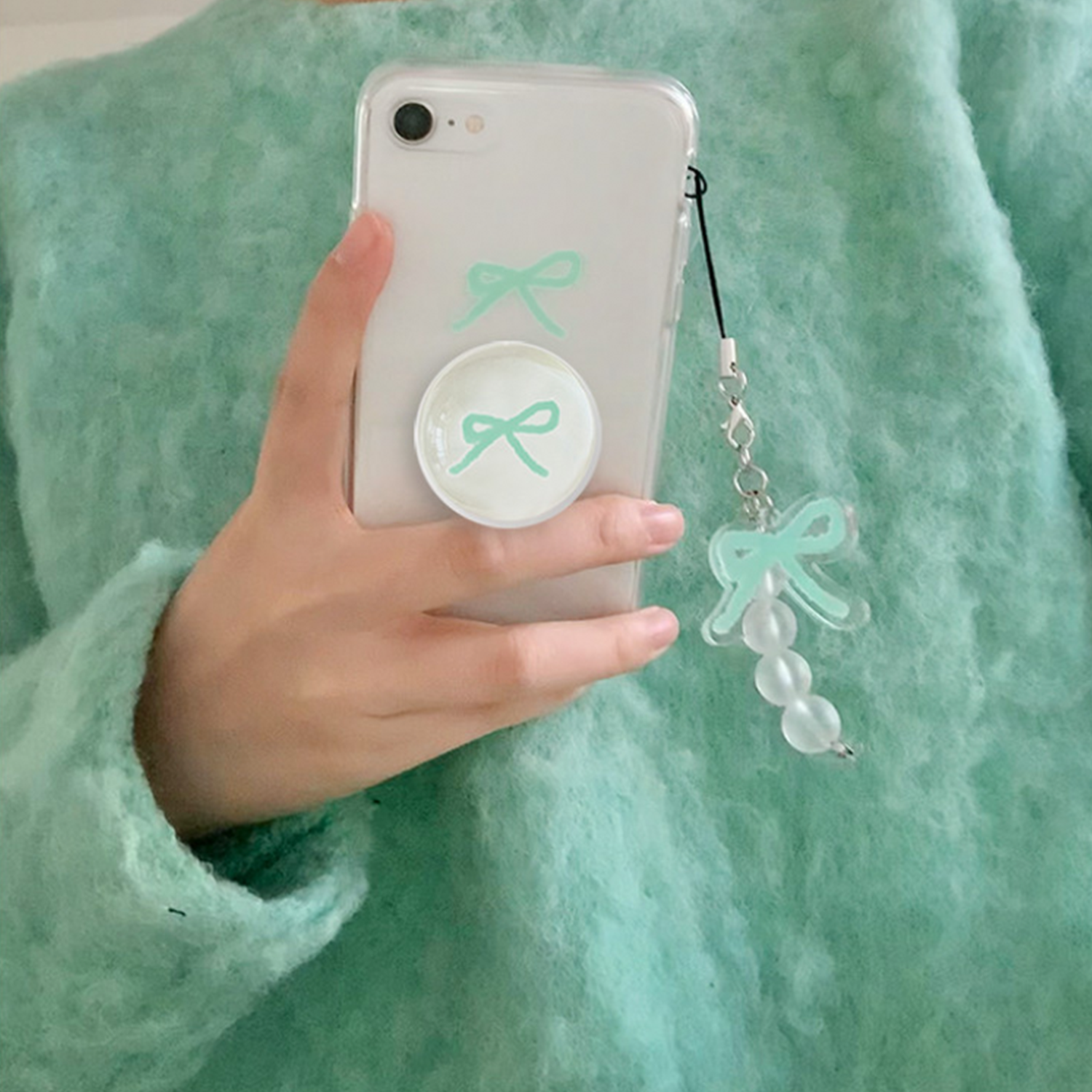 [SET] Present series : Mint ribbon phonecase + griptok