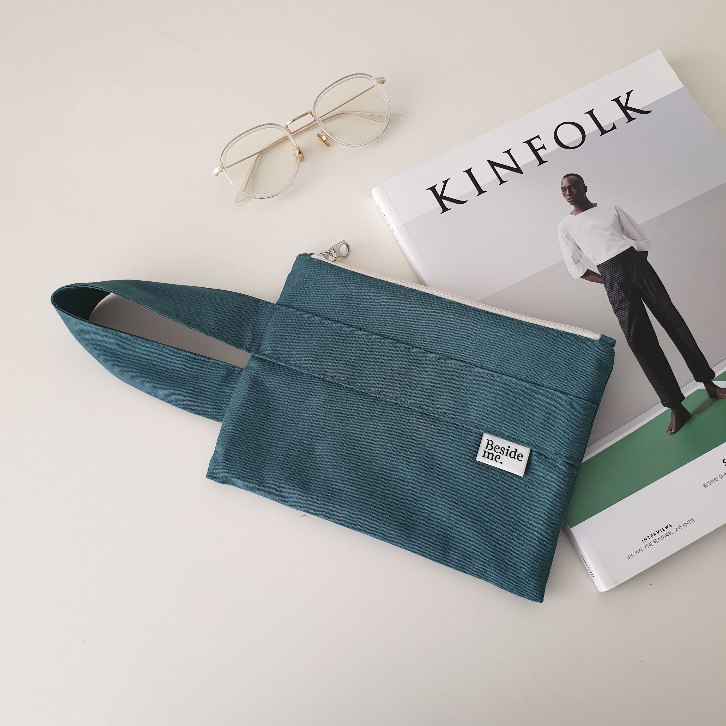 Oxford simple line strap pouch - teal blue